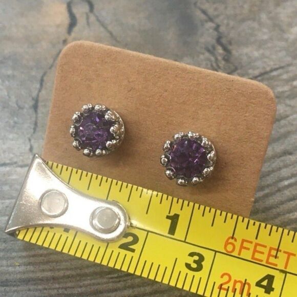Purple Austrian Crystal Crown Earrings - Picture 4 of 6